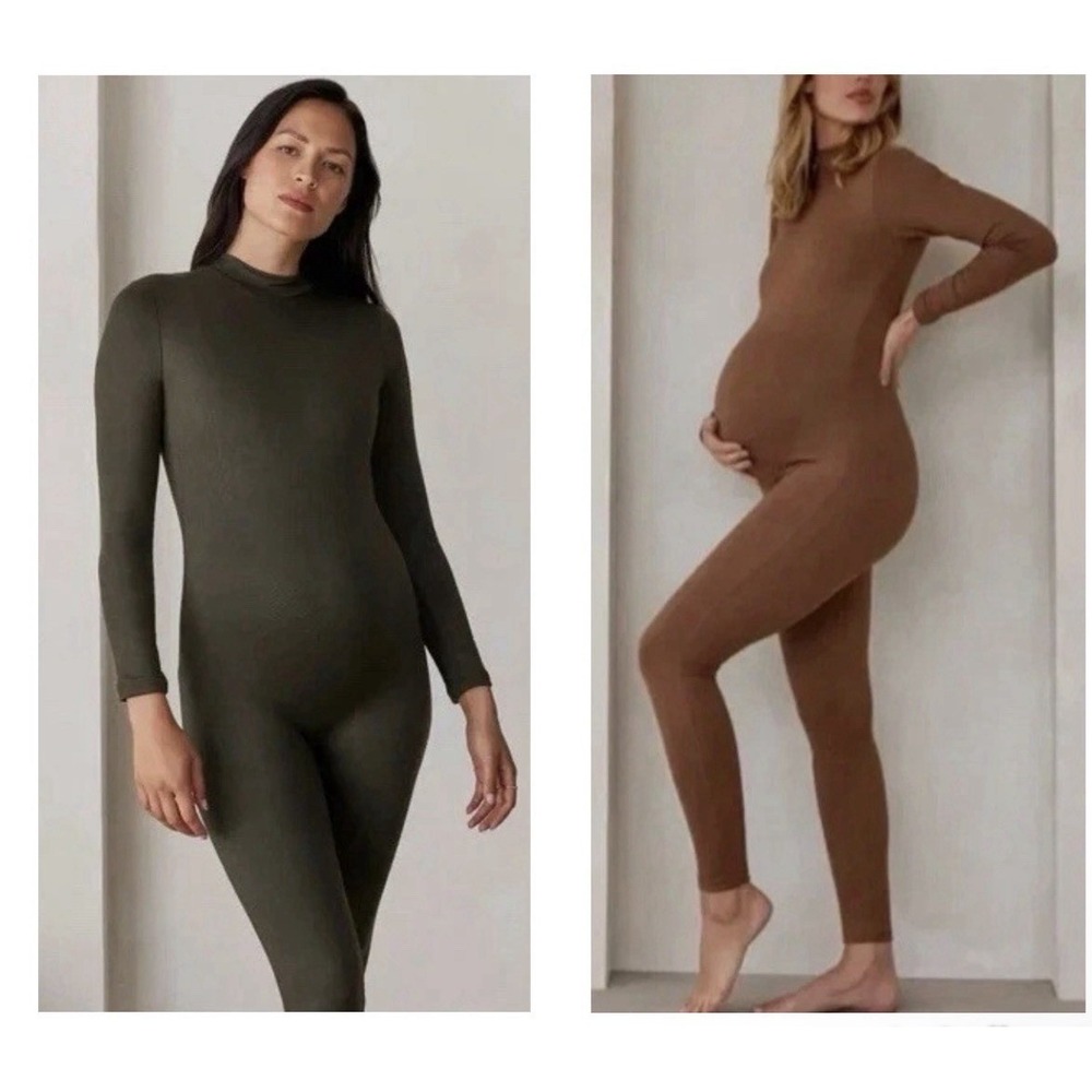 NWT BUMPSUIT Lot 2 XS Unitard GIGI Olive & Mocha Long Sleeve Maternity Mockneck